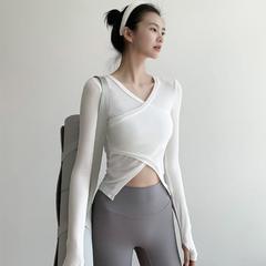 Women's Long Sleeve Tight V-Neck Yoga Top Running Quick-Dry Professional Training T-Shirt Autumn Fitness Clothing