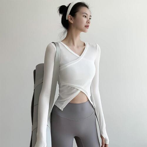 Women's Long Sleeve Tight V-Neck Yoga Top Running Quick-Dry Professional Training T-Shirt Autumn Fitness Clothing