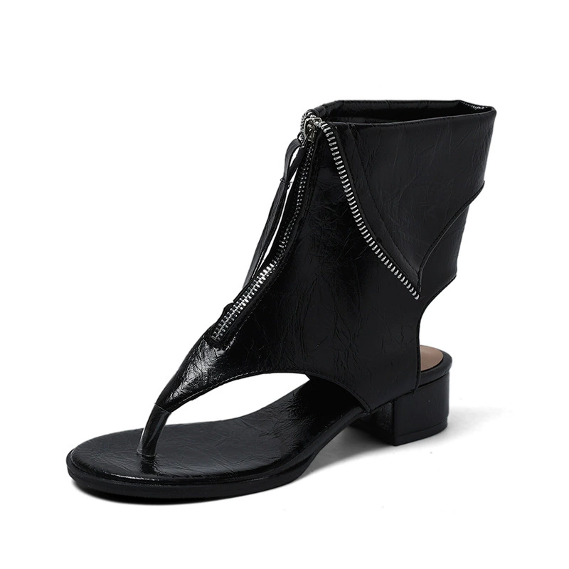 High-heel sandals front-zip, thick heel herringbone style, front zipper, sizes 35–42