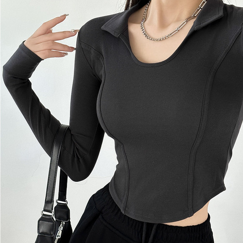 Women's 2025 U-Neck Design-Sensitive Base Shirt for Spring and Summer with a Sense of Elegance and a Hot Girl V-Neck Stylish Upper Shirt