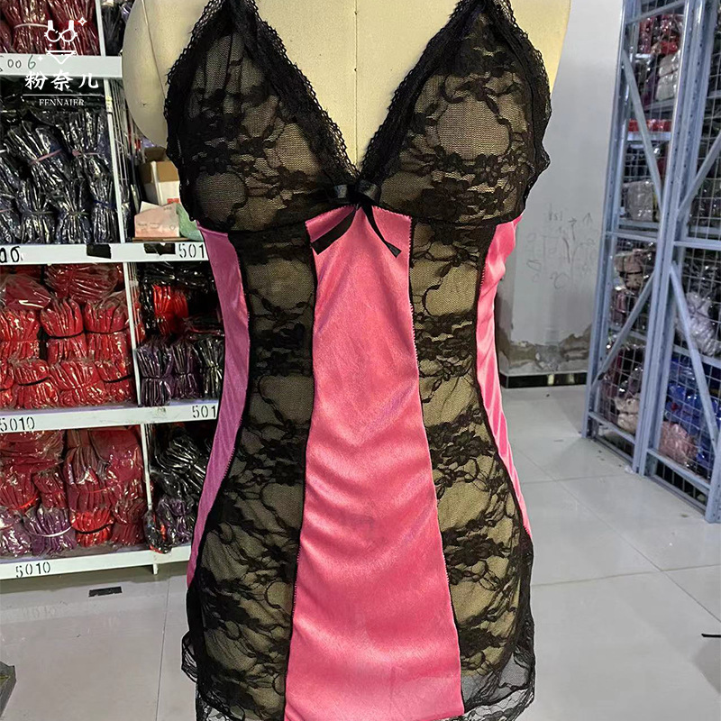 2023 nueva lencería sexy correa de encaje camisón transparente con clip D5188