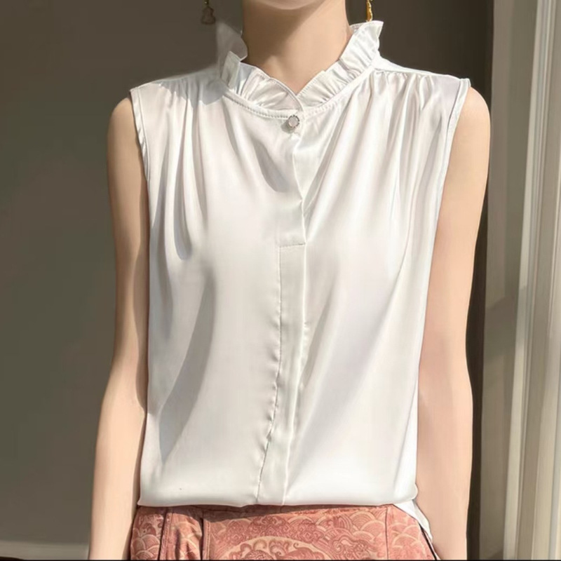 Summer Lace Sleeveless Vest Shirt Women's Satin Elegant Niche Design Shirt Outer Wearing Inner Wearing
