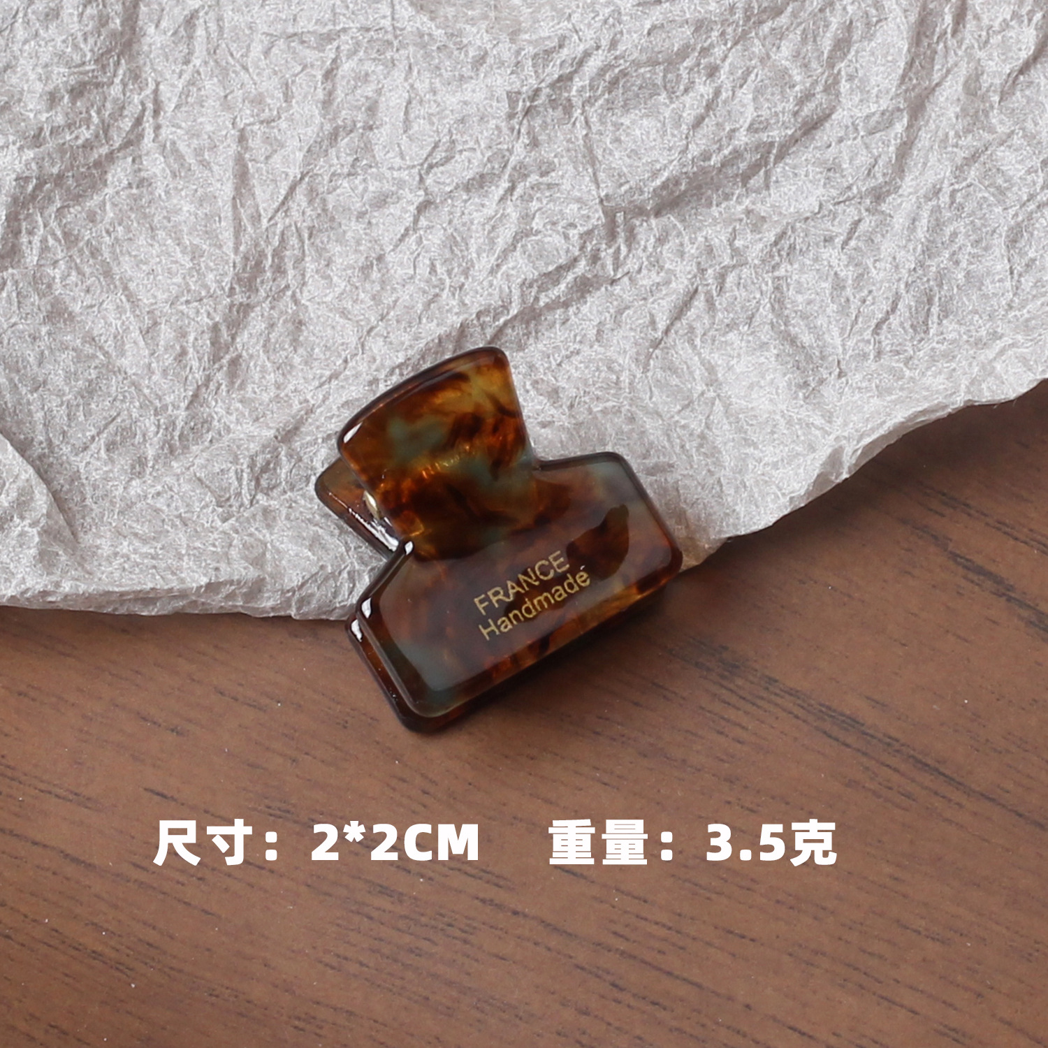 Pinza de pelo mini con etiqueta dorada coreana FRANCE 2024, color sólido efecto tortuga, para flequillo.