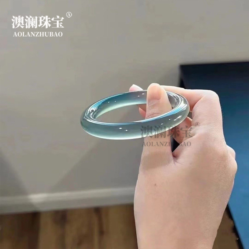 中国風のラ・メール高級品! ジングルラウンドストリップレイクブルーブレスレットアイスウォーターフォーム翡翠英岩翡翠ブレスレット|undefined