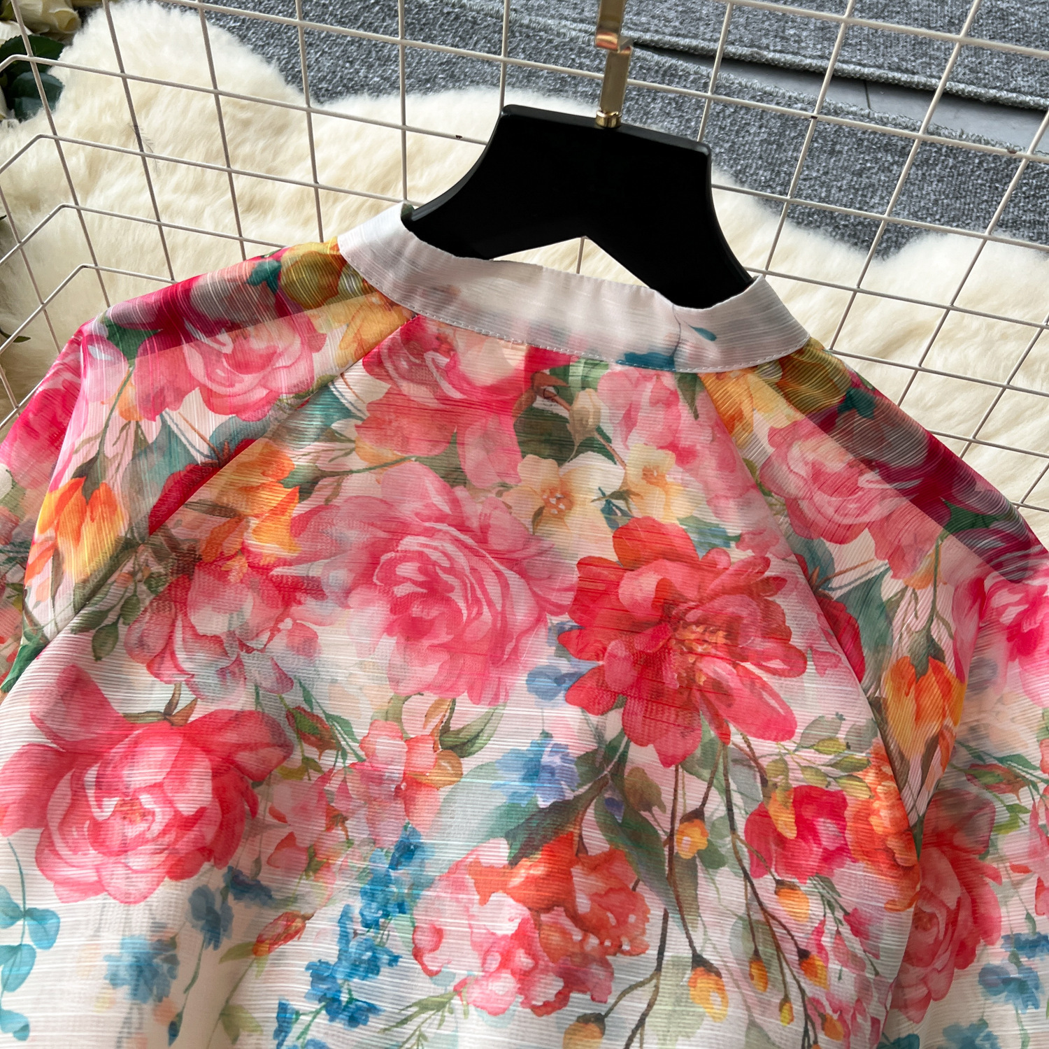 Women's Two Piece Set Elegant Lantern Sleeve Top And Mesh Skirt_voghion.com