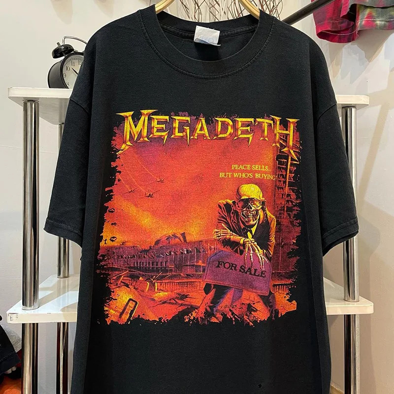 Cross-Border European Size Pure Cotton Megadeth Heavy Metal Rock Band T-Shirt Retro Style Cyberpunk Same Style for Men and Women
