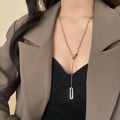 简约轻奢镂空长方形长款钛钢项链女ins风潮小众设计高级感毛衣链