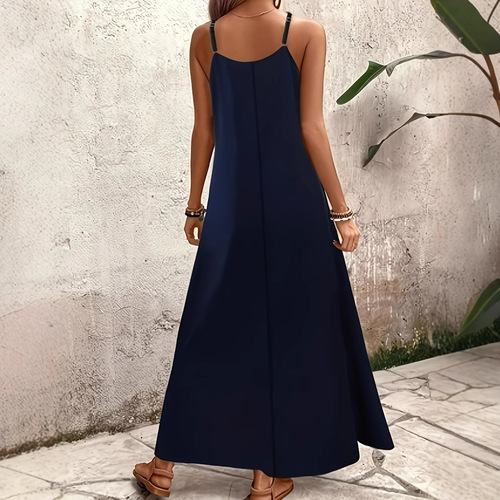 Euro-American Summer Fashion: Comfortable & Casual V-Neck Long Dress with Straps and Vibrant Print