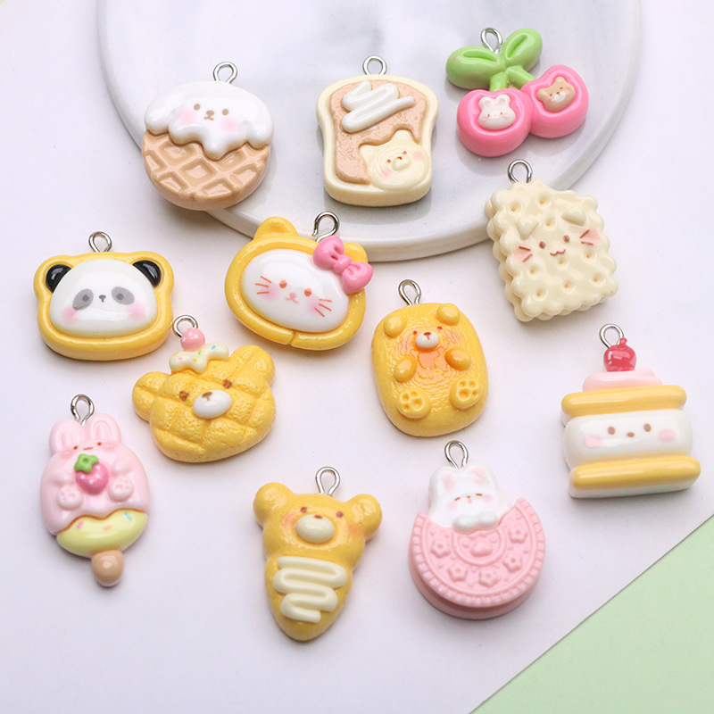 Resin Cute Cartoon Panda Biscuit Cake Earrings Pendant DIY Jewelry Accessories Key Zipper Pull Pendant