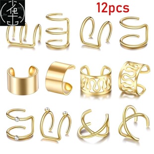 12Pcs/Set Fashion Gold Color Ear Cuffs Leaf Clip Earrings