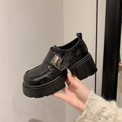 厚底松糕英伦风小皮鞋女2025秋季新款通勤百搭乐福鞋魔术贴单单鞋
