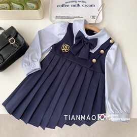 女童春秋装学院风连衣裙2026新款洋气儿童假两件百褶裙公主裙1158