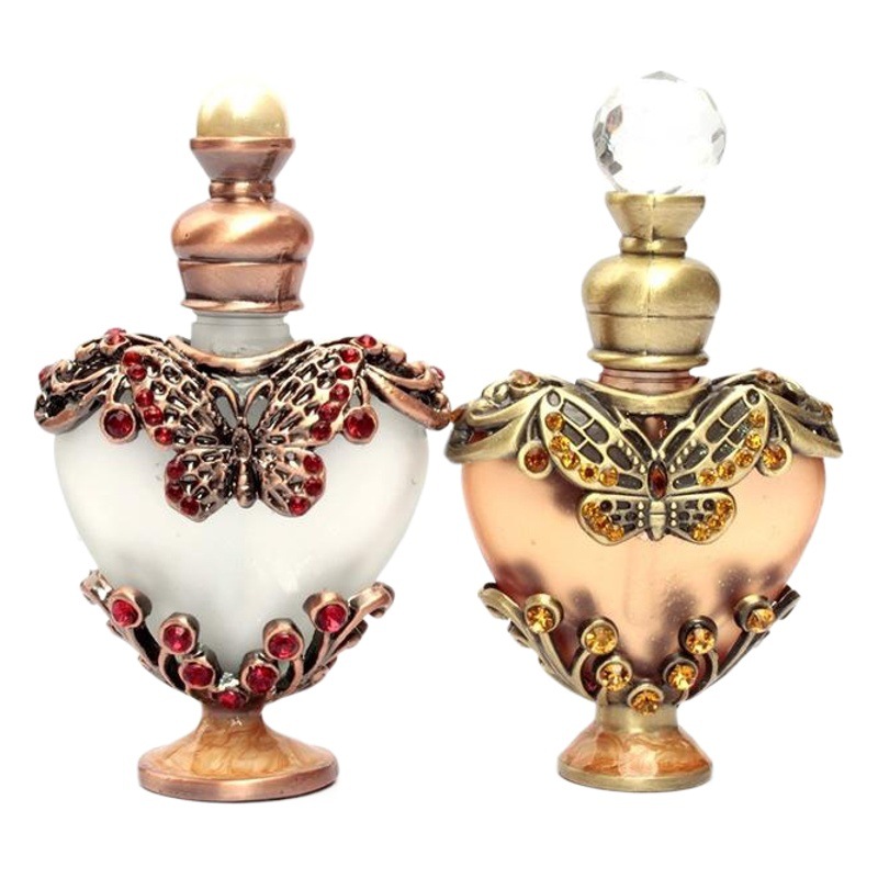 Botella de perfume al por mayor esencia sub-botella 10ml melocotón corazón aceite esencial botella de perfume tatuaje botella de bordado aromaterapia adornos de joyería