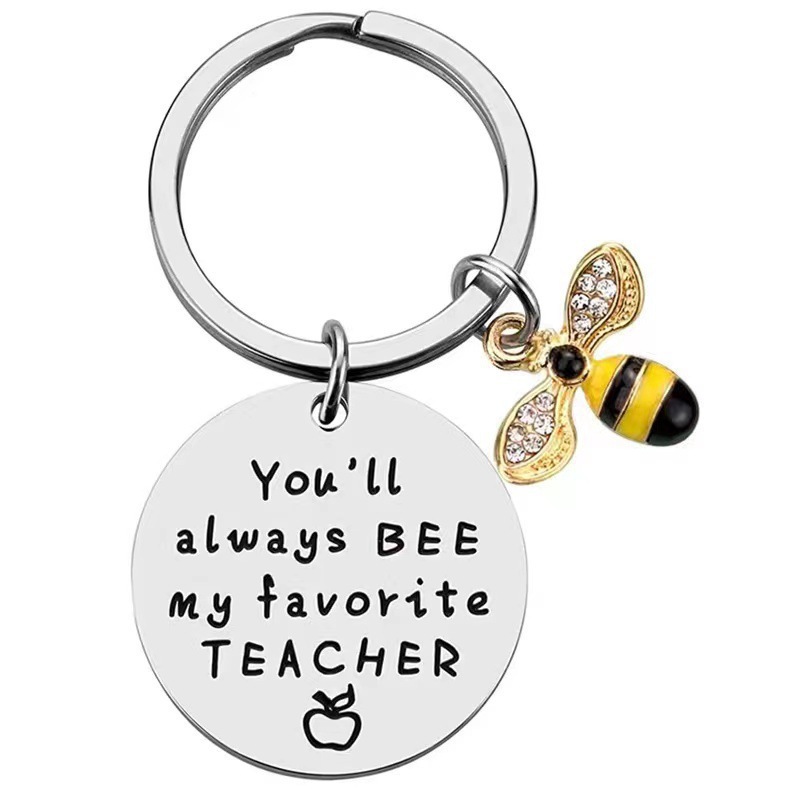 Letter, Bee Pattern Cute Letter Bee 201 Stainless Steel Teachers' Day Unisex Keychain