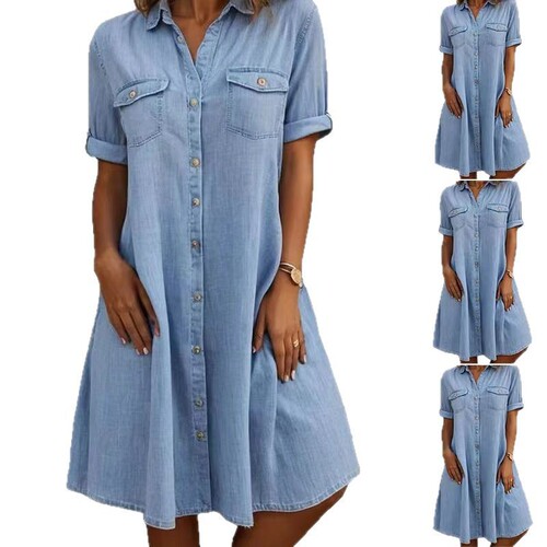 2025 cross-border Xiyin women's clothing, five-cent sleeve, loose European and American denim, large size, slim dress, European and American style