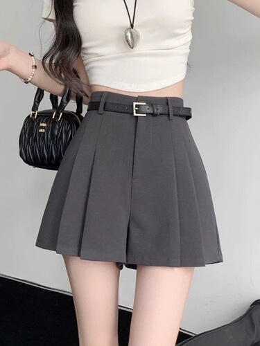 Gray chiffon suit and shorts, women's summer thin pleated skirt pants, high-waist a-line thin loose wide-leg casual pants
