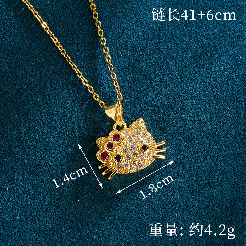 Nuevo collar de oro de arena vietnamita, lujo ligero, diamantes de alta gama, lindos pendientes de gato, joyería simple y duradera para mujer