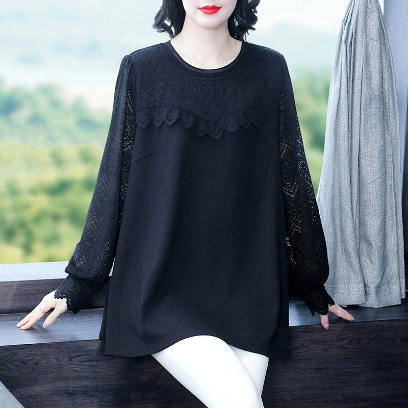Осень новая легкая роскошь кружево chiffon свободный рукав до середины руки новые китайские топы принцесса мода плюс размер женская одежда