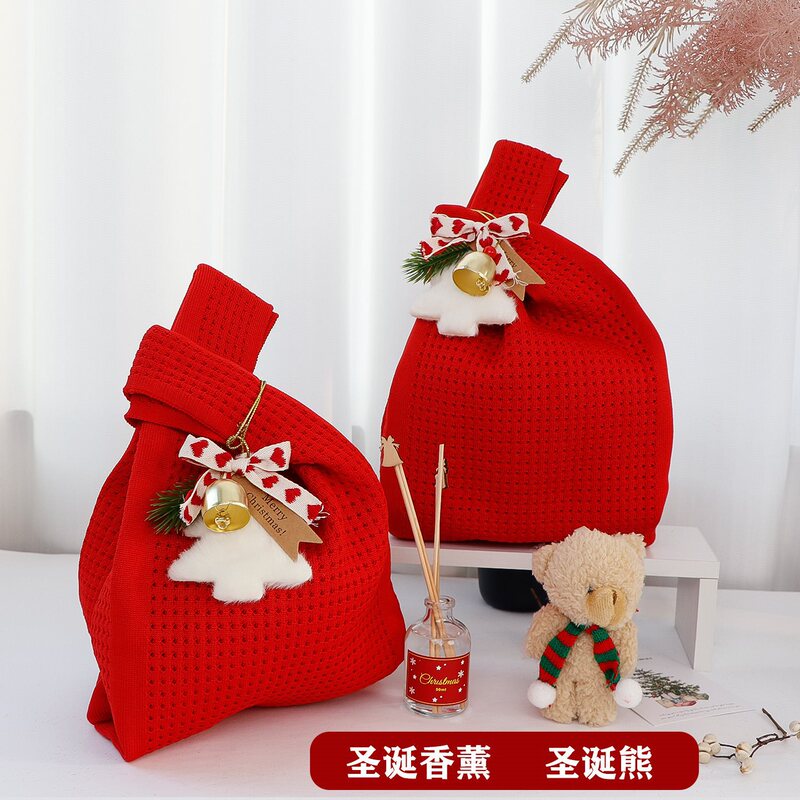 Christmas Gift Bag 2025 Christmas Eve Small Gift for Kidsren Apple Packaging Bag Hand-Held Knitted Gift Bag