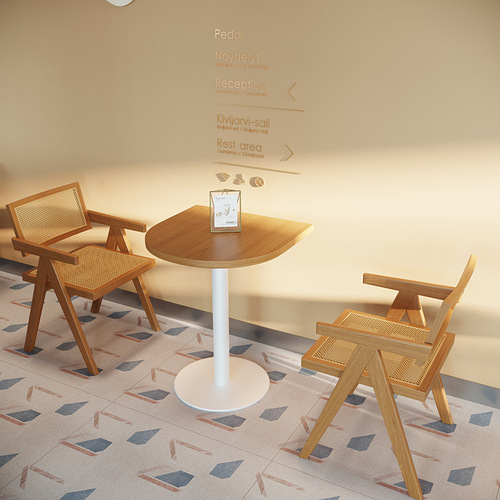 Nordic Internet celebrity milk tea dessert shop cafe solid wood dining table and chair combination Japanese coffee shop rattan dining chair commercial