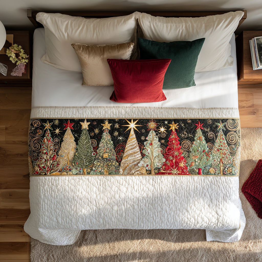 Cross-border exclusive supply of colorful Christmas tree-themed patterned quilted bed runners, digitally printed, suitable for all seasons, direct from the manufacturer