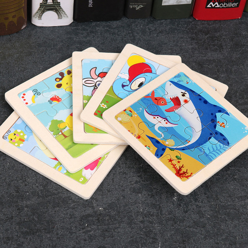 Manufacturer wholesale children's cartoon animal transportation wooden 9-piece puzzle toddler baby enlightenment early education educational toys