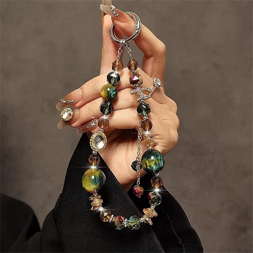 Luxury and sophisticated brown Chanel-inspired beaded tote chain, wrist strap, phone case keychain, bag charm