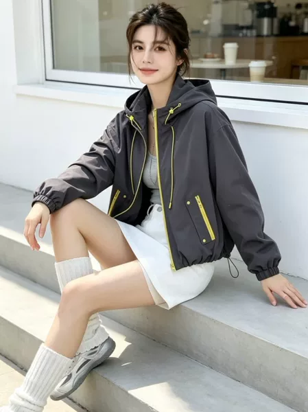 Ins-style hooded workwear design, spring and autumn windproof, warm, slimming, versatile casual jacket for women 2026