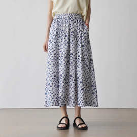 轻奢线～jin口亚麻蝴蝶兰碎花法式松紧高腰中长款半身裙100%亚麻