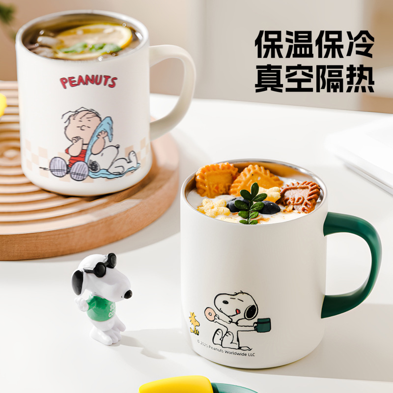 史努比儿童水杯家用带刻度不锈钢牛奶杯防摔男宝敞口喝水马克杯子|undefined