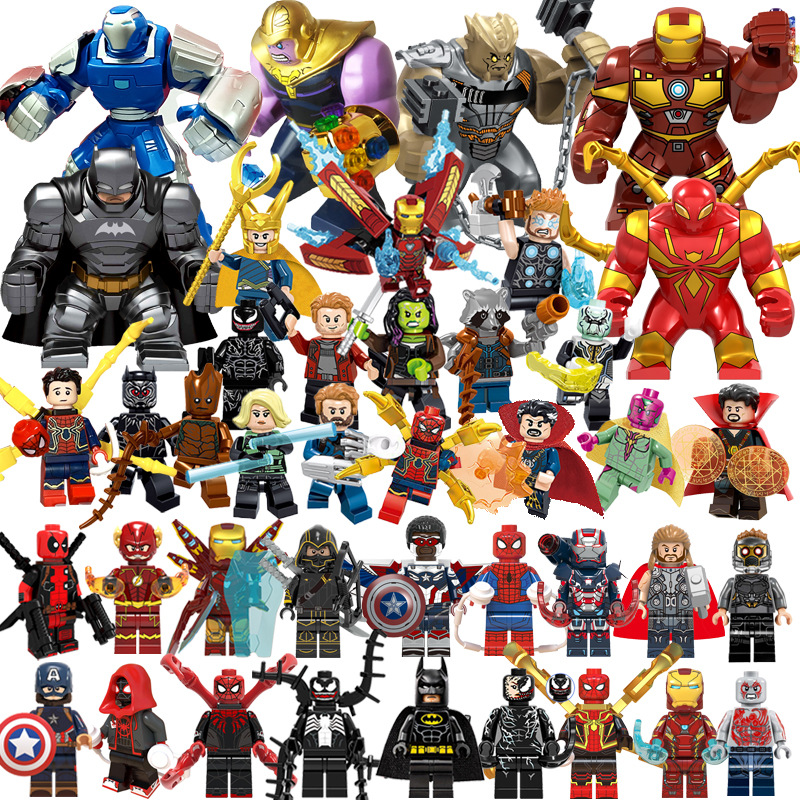 Marvel Avengers Iron Man Superhero Captain America Spider-Man Assembled Man Building Blocks Toy Man
