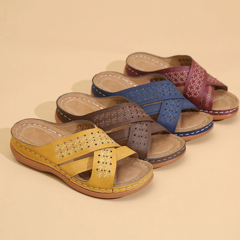 2021 Новая мода высокие каблук sandals для женщин внешняя одежда рыбья рта полый женские тапочки с толстой подошвой клинья каблук sandals для женщин