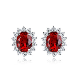 S925 Silver Plated 18K Gold Inlay Cultivated Ruby Earrings Sapphire Emerald Earrings Retro High-grade Female