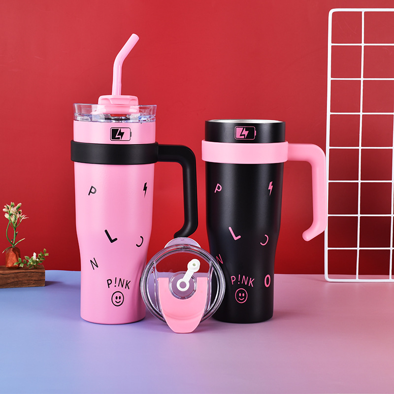 BLACKPINK Big Mac 40oz taza de helado chica de aspecto alto mango taza de paja coche portátil taza de coche