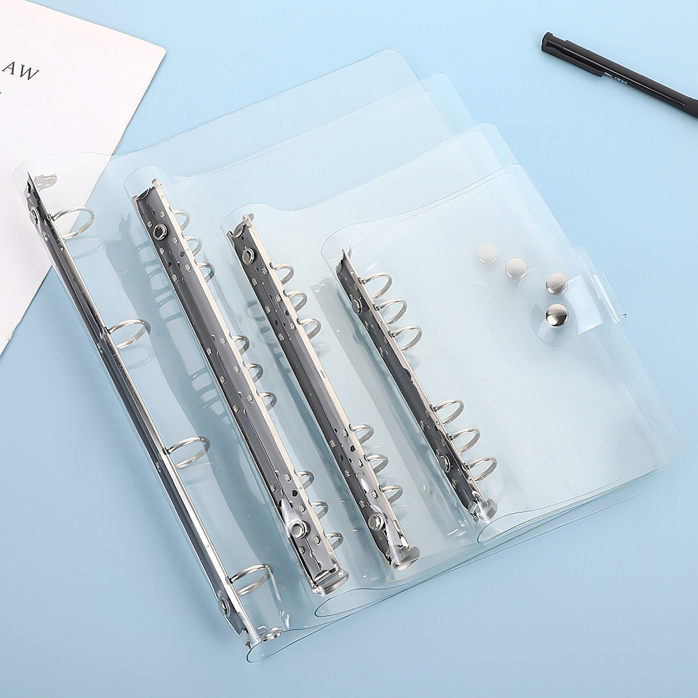 Cuaderno de hojas sueltas transparente transfronterizo de 6 orificios, cubierta de PVC, planificador A5 A6 A4 B5, diario de viaje, cuaderno con perforaciones para sellos