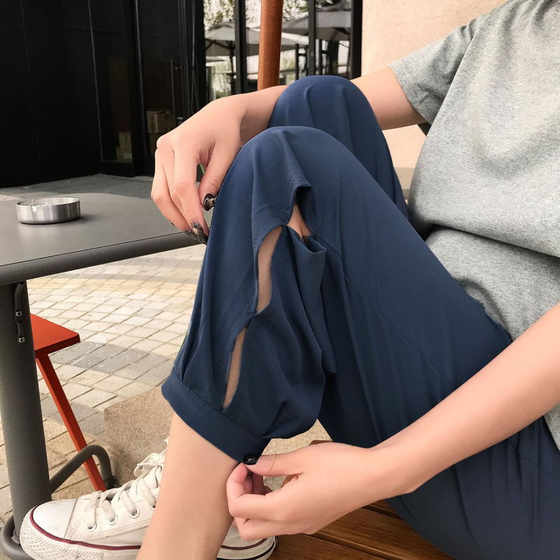 [Clearout Price with Free Shipping] Maternity Pants Summer Thin Outer Wear Spring & Fall Chiffon Large Size Nine-Point Pants 112-2