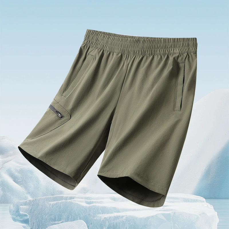 Прямая трансляция высококачественных мужских легких и дышащих пятиточечных брюк из ледяного шелка для занятий спортом на открытом воздухе и отдыха, которые можно открывать за пределами страны.