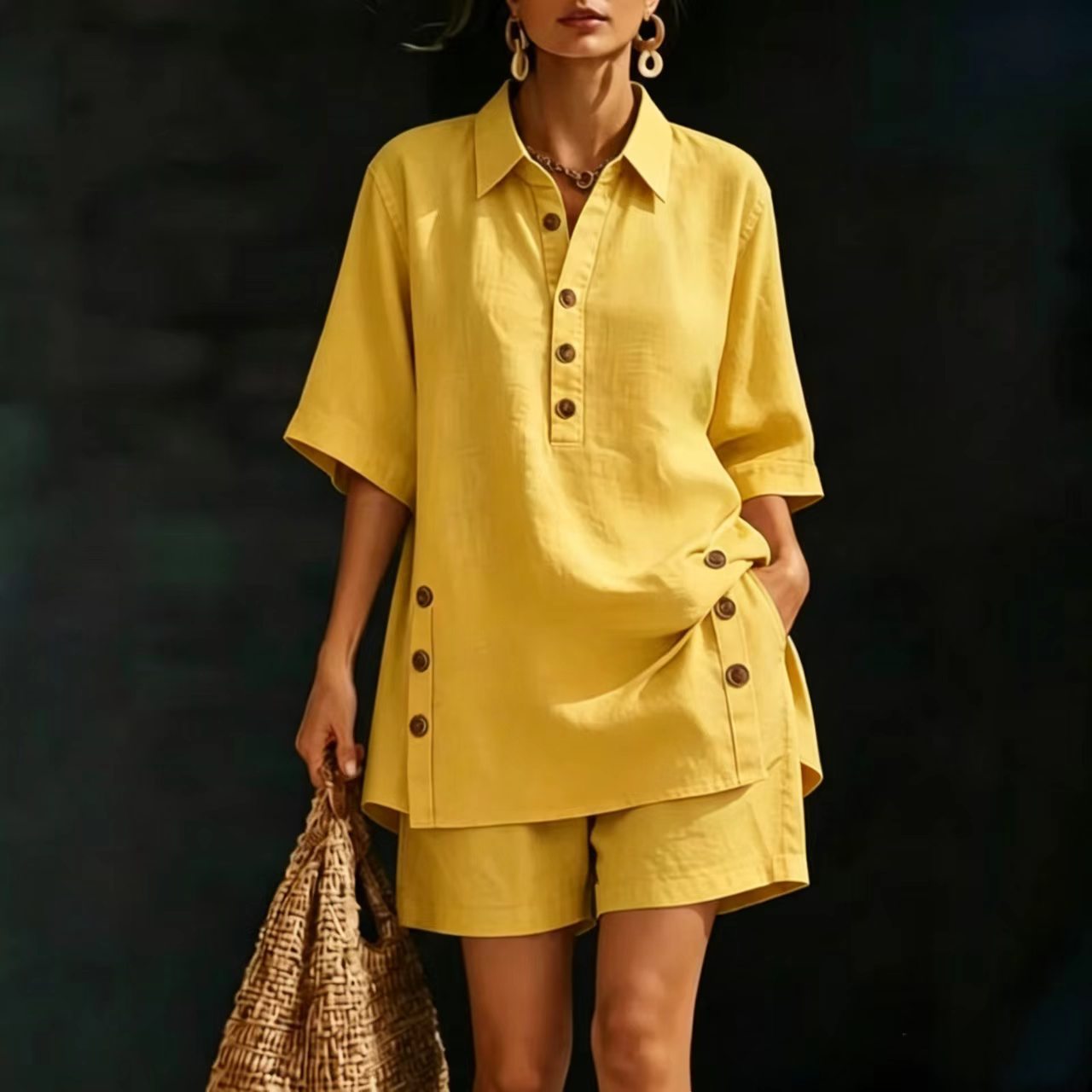 Women's Autumn/Summer Short Sleeve Shirt And Loose Pants Two Piece Set Relaxed Everyday Wear Comfortable Feshion_ecoleips.com