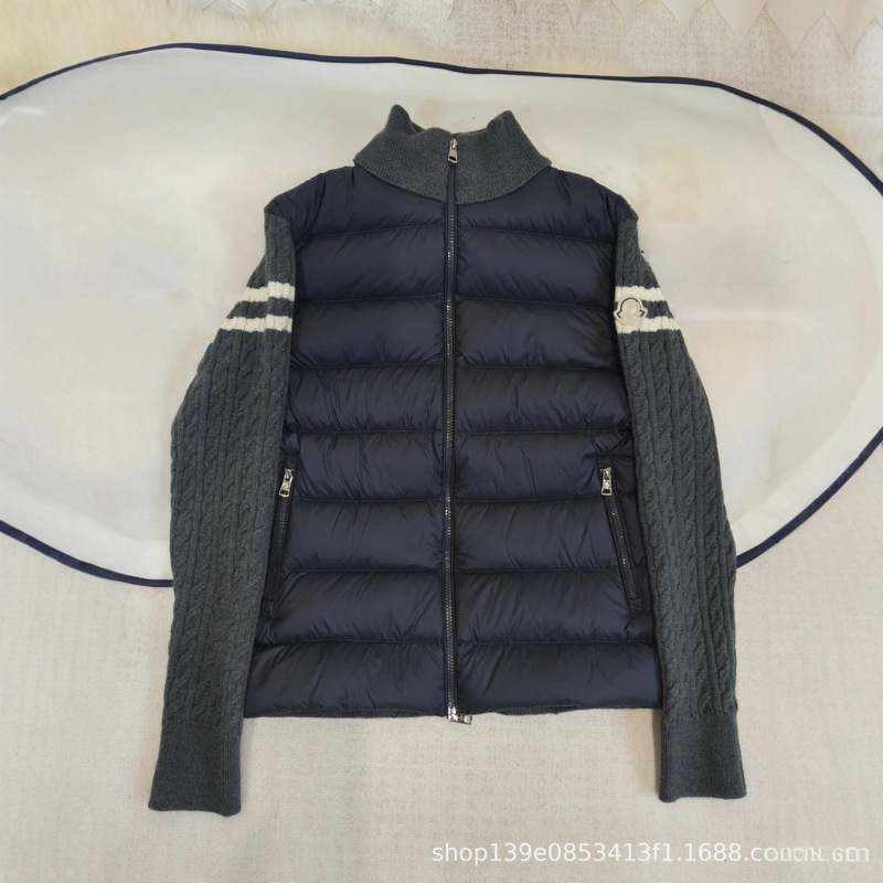 High-End Mengjia 25 New Style Wool Knit Patchwork Stand Collar Thin down Jacket Lightweight down Knit Coat