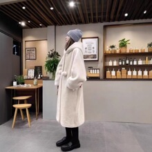 女士秋冬季连帽加厚女巫长款外套仿水貂毛绒大衣皮毛一体显瘦带帽