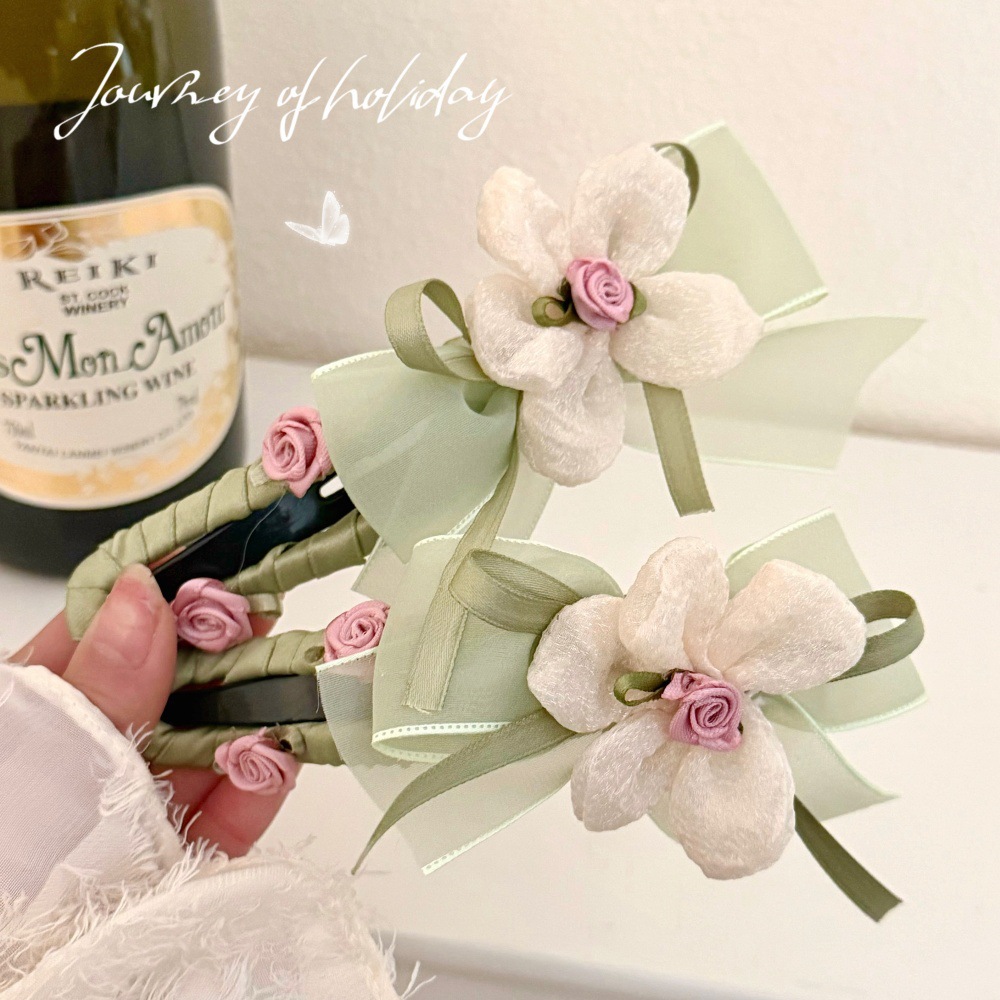 Nuevo super inmortal mallas flores clip de cabello adornamiento para el cabello de la cabeza de la niña dulce Sen sistema de clip de tiburón una palabra agarrar clip al por mayor