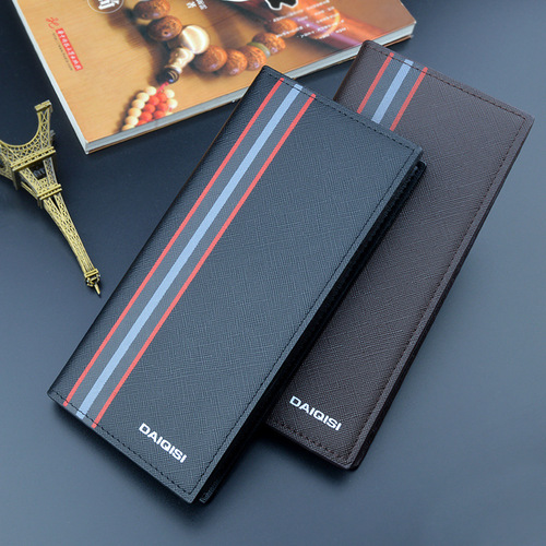 New Men's Wallet Men's Long Handle Money Clip Vertical Youth Leather Wallet Multi-Card Slot Large Capacity Fashion Suit Bag