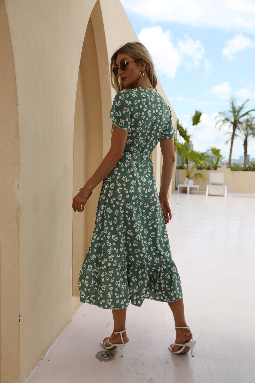 New Sexy Chiffon Print V-Neck Ruffled Beach Dress shopper-ever.myshopify.com