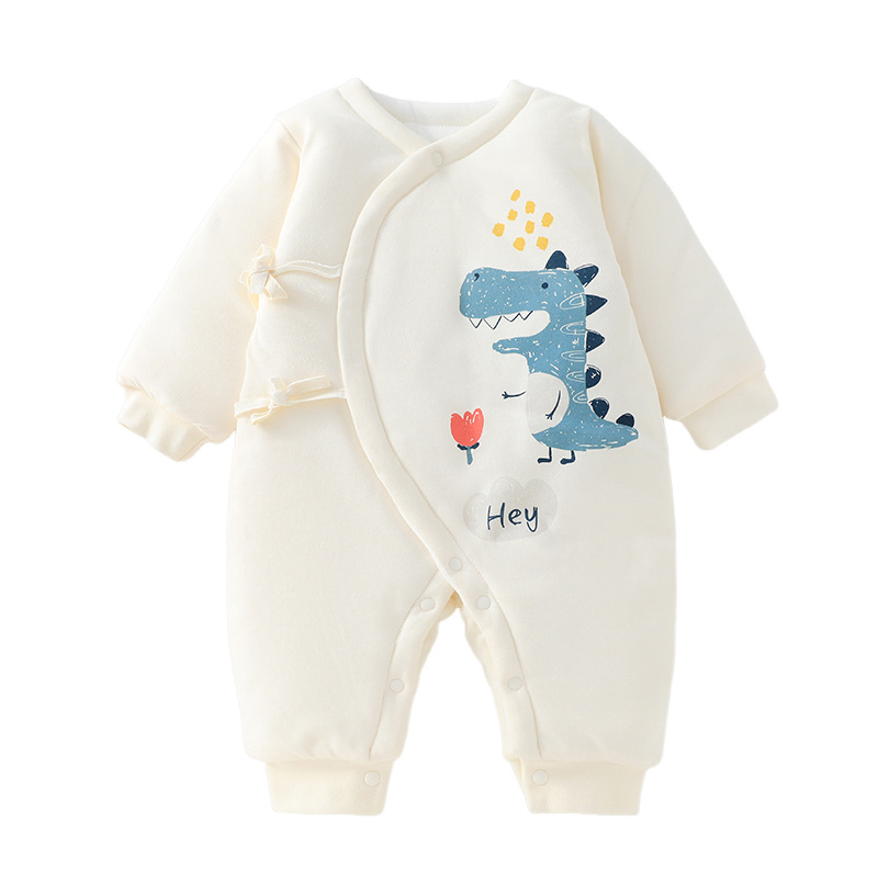 2024 ropa de otoño e invierno para bebés, dinosaurio de dibujos animados, acolchado de tres capas para bebés masculinos, una especie de chaqueta de algodón para recién nacidos