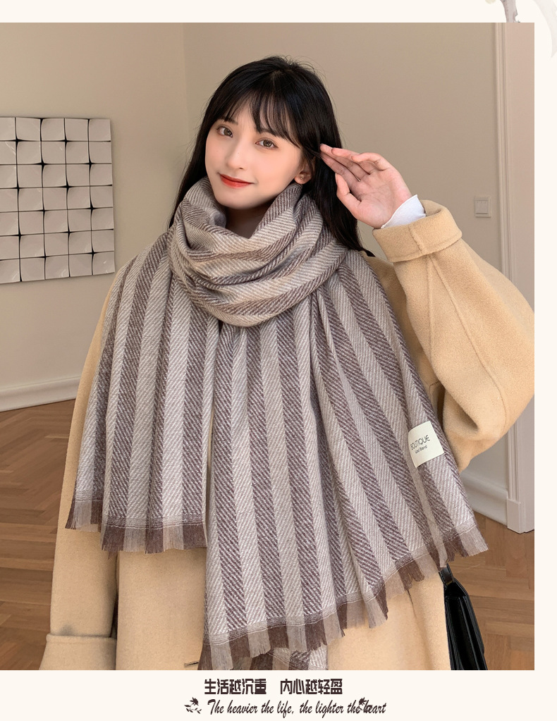 Short Beard Striped Scarf Korean Version Of The Double-sided Fashion Thickening Warm Long Shawl Student Bib display picture 13