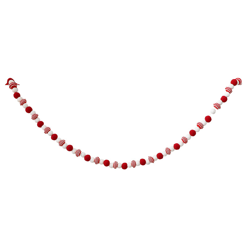 Handgefertigte Filzkugelgirlande – Rot-weiße Pompon-Girlande für Weihnachtsbaum, Kamin und Fensterdekoration (DIY-Weihnachtsdekoration, 3 Meter)_voghion.com