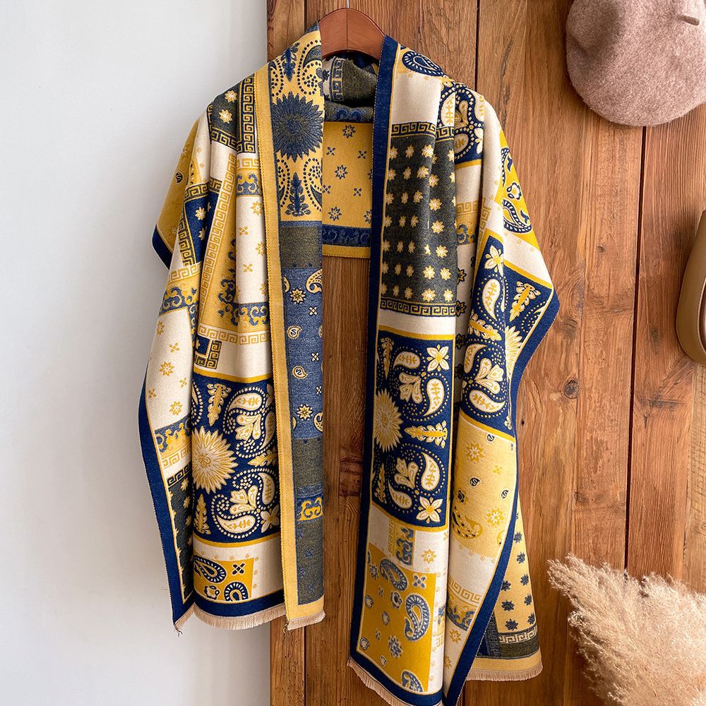 Otoño e invierno nuevo todo-Partido con aire acondicionado mantón de la habitación a cuadros de anacardo de doble cara de Cachemira bufanda engrosada caliente de las mujeres bufanda