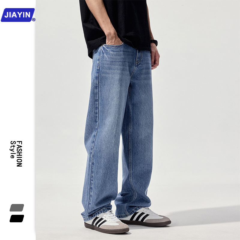 American Style Retro High Street Blue Jeans Men's Spring and Summer 2025 New Style Straight Loose Trendy Brand Casual Wide Leg Pants