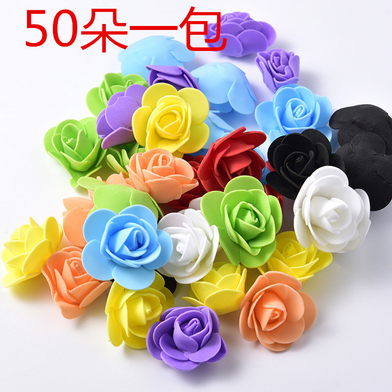 50 Pack PE Rose Head 3.5cm Foam Flower Wedding Candy Box Decorative Accessories Simulation Foam Flower Fake Flower