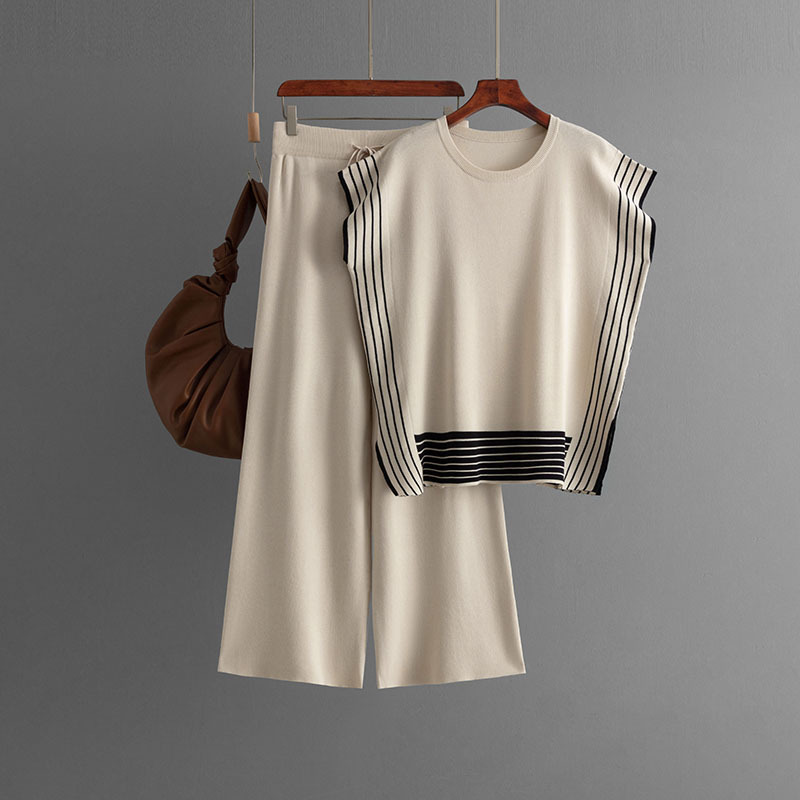 455g Weight Sleeveless Sleeve Length Viscose fiber Fabric Type Pant Co-ord Set Sets Type 2 Pieces Set Quantity Daily Occasion Round Neck Neckline Loose Fit Type Stripe Pattern Summer, Spring, Autumn Season Women's Gender Casual Style Daily Women's Casual Stripe Viscose Fiber Pant Co-ord Set Pants Sets 7